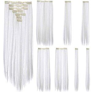 SWACC 7 Pcs Full Head Party Highlights Clip on in Hair Extensions White New